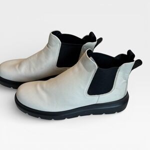 ECCO White Leather Chelsea Boots Women Size 39 Platform Lug Sole Ankle Boots